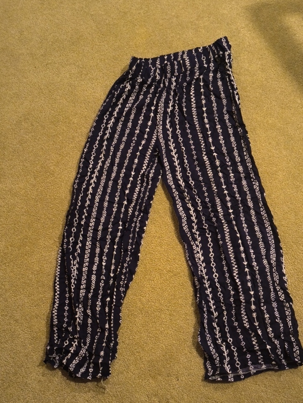 Navy Blue Printed Elastic Waist Wide-Leg Pants